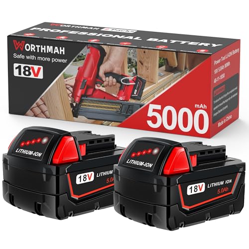 Worthmah---Paquete-de-2-baterías-de-5.0-Ah-y-18-V-para-Milwaukee-M18-(ion-de-litio-48-11-1850),-compatible-con-el-cargador-de-batería-Milwaukee-M18-de-18-V-y-herramientas-eléctricas-inalámbricas-de-18-V.