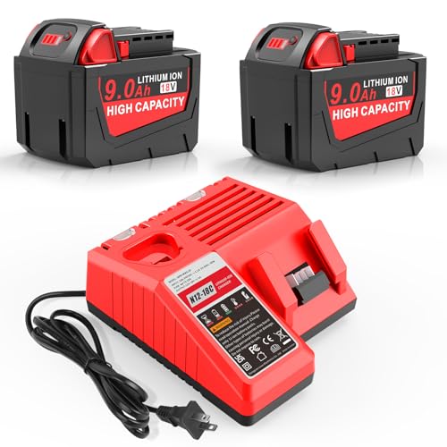 Paquete-de-2-baterías-de-litio-WK1890-de-18-V-y-9-Ah,-N12-18C,-cargador-de-12/18-V-y-3-A,-compatible-con-Milwaukee-48-11-2420,-48-11-2440,-48-11-1815,-48-11-1820,-48-11-1840,-48-11-1850,-48-11-2401-y-48-11-1890.