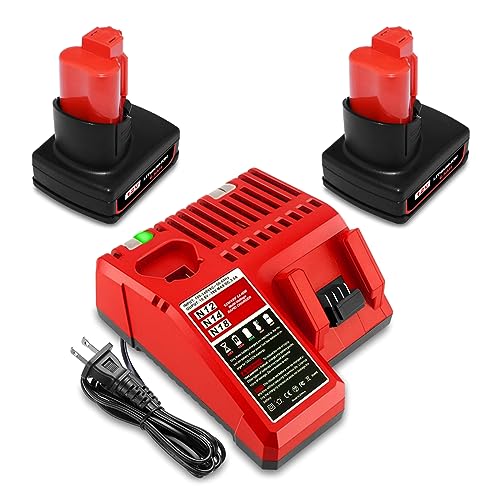 Kit-combinado-de-batería-y-cargador-Lizone-de-12-V-y-6,5-Ah-(2-unidades)-para-Milwaukee-XC-de-12-V-y-6,0-Ah