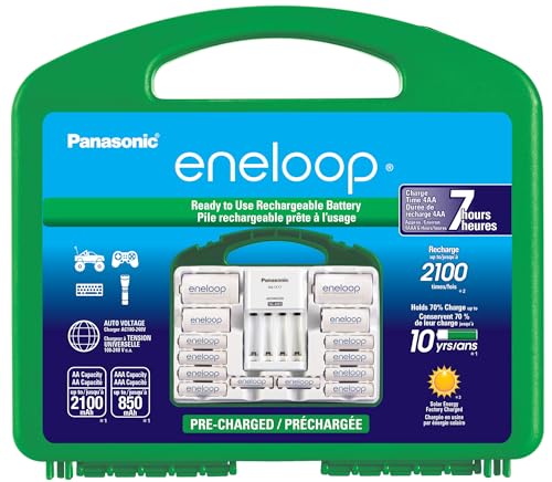 Panasonic-KJ17MCC82A-Eneloop-Power-Pack,-8-pilas-AA,-2-AAA,-2-adaptadores-C,-2-adaptadores-D,-cargador-de-batería-individual-avanzado-y-estuche-de-plástico.