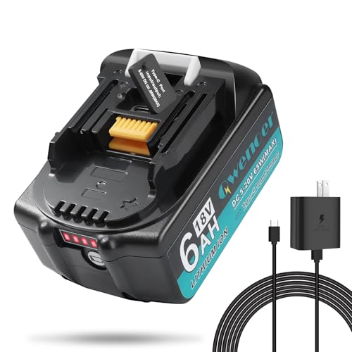 【Carga-USB-C】-Reemplazo-para-batería-Makita-de-18-V-y-6,0-Ah-con-puerto-de-entrada/salida-tipo-C-de-65-W,-compatible-con-baterías-de-iones-de-litio-Makita-de-18-V-BL1860B,-BL1850B,-BL1840B-y-BL1830B,-con-cargador-y-cable