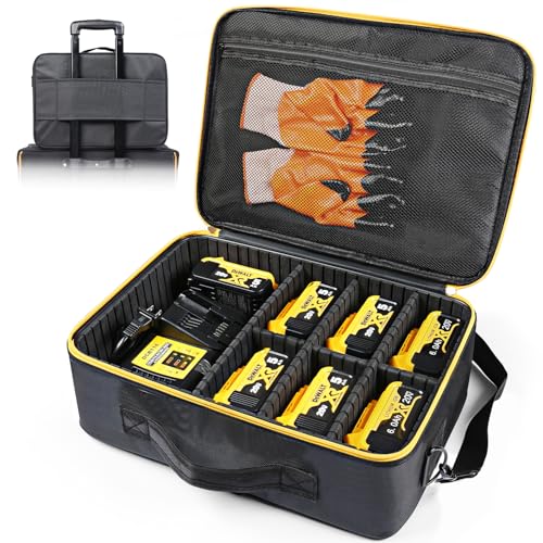 Estuche-organizador-de-baterías-Luxtude-extragrande-para-baterías-y-cargadores-Dewalt/Milwaukee/Ryobi-de-12-V/18-V/20-V.-Compatible-con-baterías-de-20-V-(2,0/3,0/4,0/5,0/6,0/9,0-Ah),-adaptador-y-bolsa.