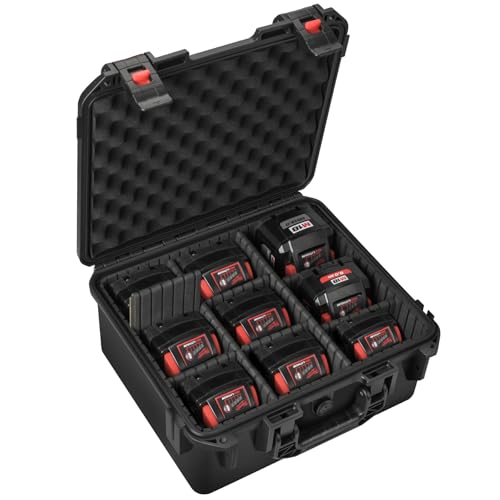 Estuche-para-baterías-Milwaukee-M18-y-M12---Bolsa-impermeable-para-herramientas-eléctricas-con-9-divisores-ajustables-para-baterías-Milwaukee-y-soporte-para-cargador-de-2,0/3,0/4,0/5,0/6,0/6,5/8,9/12,0-Ah-(solo-estuche)