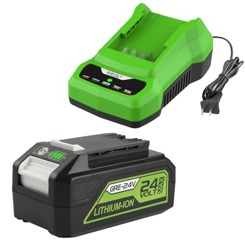 Batería-Powilling-de-6,5-Ah-y-24-V-compatible-con-las-baterías-Greenworks-29842-y-29852-+-cargador-de-repuesto-Greenworks-de-24-V-para-Greenworks-de-24-voltios-y-para-la-batería-Bissell-Cleanview-XR-Pet-4054