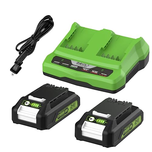 Batería-de-litio-de-repuesto-Energup-de-24-V-(3,5-Ah,-29842,-29852,-29322,-BAG709,-BAG710,-20352,-22232,-2508302)-con-cargador-de-2-puertos-29862-para-batería-Greenworks-G-24-de-24-V.