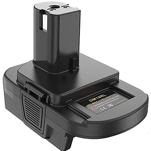 Adaptador-y-convertidor-de-batería-Lilocaja-DM18RL-para-usar-con-herramientas-de-batería-de-litio-Ryobi-de-18-V.-Convierte-baterías-de-iones-de-litio-Dewalt-de-20-V-o-Milwaukee-M18-de-18-V-en-baterías-de-iones-de-litio-Ryobi-de-18-V.-Incluye-puerto-USB.