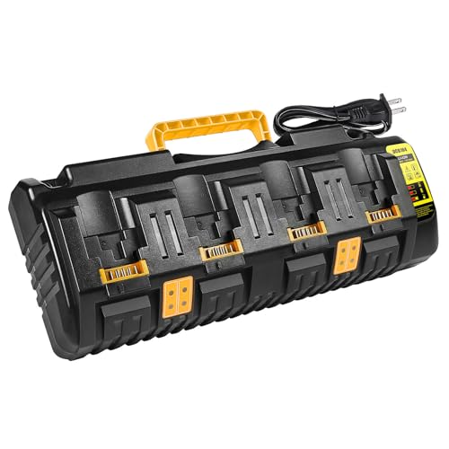 Cargador-de-batería-TeenPower-de-12/20-V-máx.,-compatible-con-Dewalt-DCB104,-compatible-con-baterías-de-litio-de-12-V-y-20-V-máx.,-DCB124,-DCB205,-DCB204-y-DCB606,-con-4-puertos-de-carga-simultánea,-color-negro.