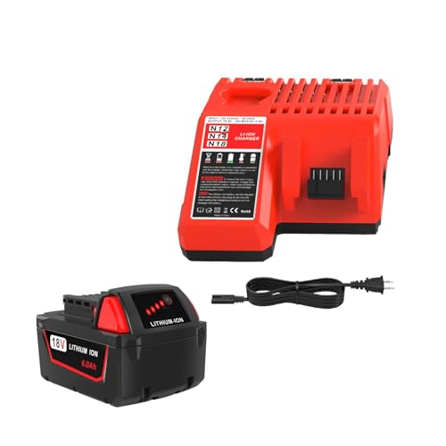 Batería-y-cargador-de-6.0-Ah-y-18-V-para-Milwaukee-M18-de-18-V-(n.°-48-11-1850).-Compatible-con-el-cargador-de-batería-Milwaukee-M18-(n.°-48-11-1815,-48-11-1820-y-48-11-1828).-Herramientas-inalámbricas.