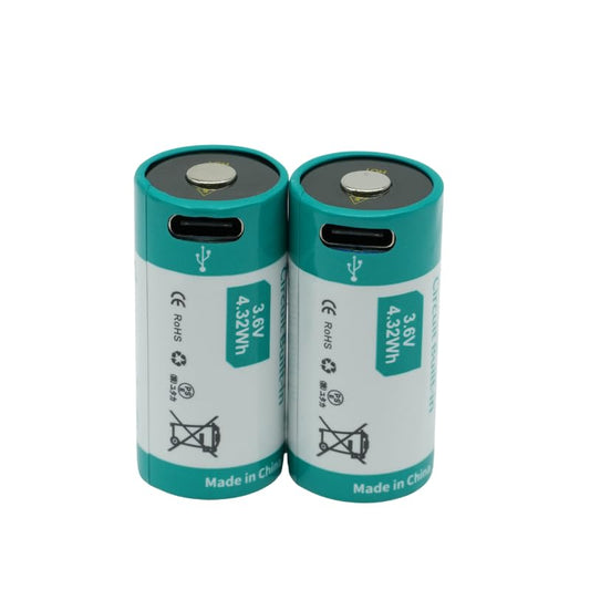 Batería-de-iones-de-litio-Keeppower-18350-protegida,-recargable-de-bajo-consumo-con-puerto-tipo-C,-3,6-V,-1200-mAh,-incluye-un-cable-USB-C-2-en-1-(paquete-de-2)