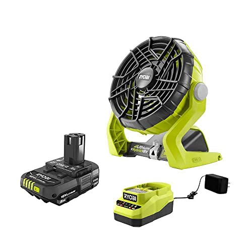 Ventilador-portátil-híbrido-Ryobi-ONE+-de-18-voltios-(P3320)-con-batería-de-iones-de-litio-P163-(2,00-Ah)-y-cargador