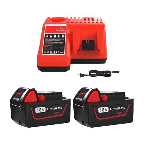 Paquete-de-2-baterías-de-repuesto-de-5.0-Ah-para-Milwaukee-M18-(48-11-1850)-y-cargador-combinado,-compatible-con-herramientas-eléctricas-inalámbricas-M18-(batería-de-litio-de-18-V)-y-cargador-Milwaukee-de-18-V.
