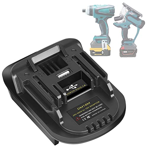 Adaptador-de-batería-DM18M-con-puerto-de-carga-USB-para-baterías-de-litio-Dewalt-de-20-V-y-Milwaukee-M18-de-18-V.-Compatible-con-herramientas-inalámbricas-Makita-de-18-V-BL1830,-BL1840-y-BL1850-(solo-adaptador).