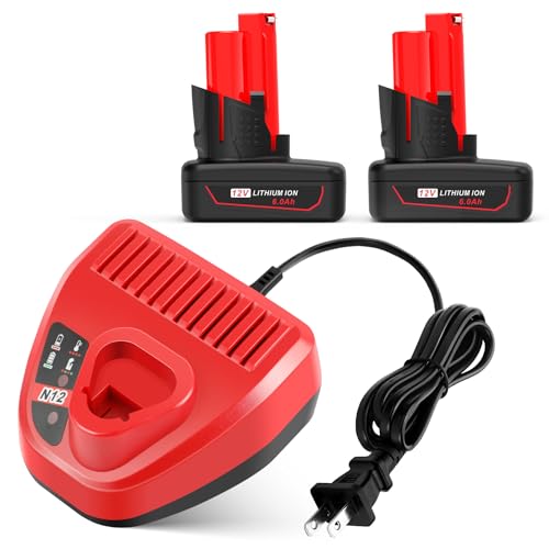 Paquete-de-2-baterías-de-6000-mAh-y-12-V-con-cargador-rápido-de-12-V-para-herramientas-eléctricas-inalámbricas-Milwaukee-XC-48-11-2401,-48-11-2402,-48-11-2440,-48-11-2411,-C12-B,-C12-BX