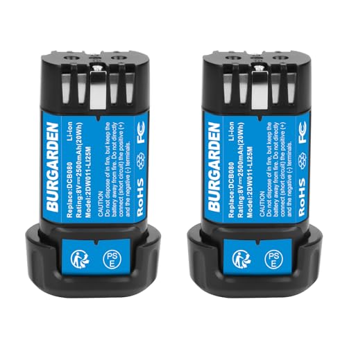 BURGARDEN---Paquete-de-2-baterías-de-iones-de-litio-de-repuesto-de-2500-mAh-y-8-V-máx.,-compatibles-con-Dewalt-DCB080,-DCF680N1,-DCF682,-DCB095,-DW4390,-DCF680N2,-DCF680G2,-DCL023-y-DCF680