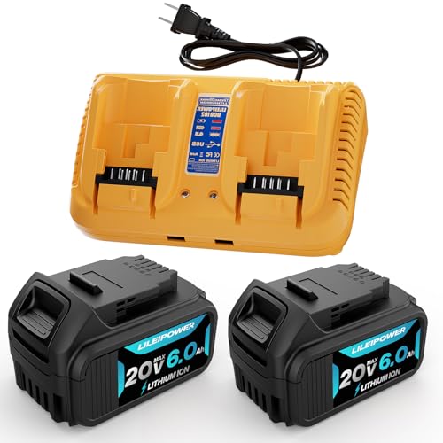 LILEIPOWER---Paquete-de-2-baterías-de-6.0-Ah-para-Dewalt-20-V-Max-y-cargador-DCB102,-compatible-con-herramientas-eléctricas-inalámbricas-Dewalt-DCD,-DCF-y-DCG-de-12-V/20-V.