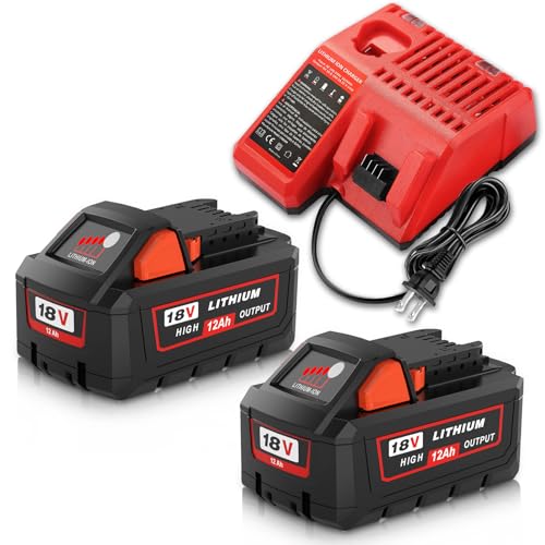 Zuliati---Paquete-de-2-baterías-de-repuesto-de-12000-mAh-para-Milwaukee-de-18-V-y-cargador-(compatible-con-baterías-Milwaukee-de-18-V-48-11-1860,-48-11-1850,-48-11-1862-y-48-11-1828,-compatible-con-herramientas-de-18-V-(rojo)