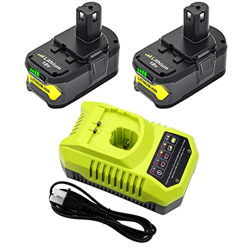 Paquete-de-2-baterías-de-6,0-Ah-de-repuesto-para-Ryobi-de-18-V-y-cargador-combinado.-Reemplazo-para-Ryobi-de-litio-de-18-V-P102,-P103,-P104,-P105,-P107,-P109,-P108,-P190,-P122,-herramientas-inalámbricas,-batería-y-cargador-P117.