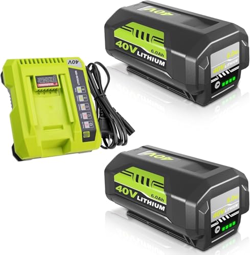 Paquete-de-2-baterías-de-repuesto-OP4026-de-6000-mAh-para-Ryobi-de-40-V-y-cargador-OP401,-compatibles-con-baterías-de-iones-de-litio-Ryobi-de-40-V,-OP40261,-OP4050,-OP4040,-OP40401,-OP40201-y-OP40601,-herramientas-eléctricas-inalámbricas-(verde).