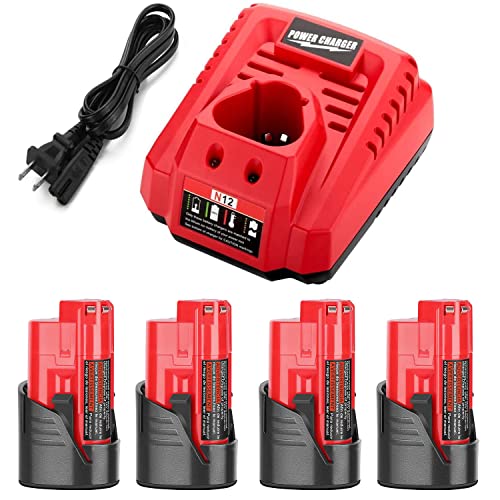 Paquete-de-4-baterías-de-litio-de-repuesto-Powilling-de-3500-mAh-y-12-V-para-Milwaukee-M12-+-cargador-rápido-para-Milwaukee-M12