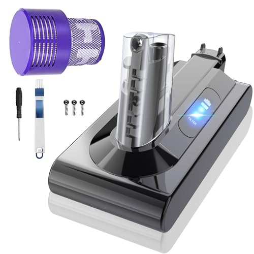 Batería-de-repuesto-V10-de-25,2-V,-5,0-Ah-y-5000-mAh,-compatible-con-aspiradoras-de-varilla-inalámbricas-Dyson-V10-Animal,-Absolute-y-Motorhead-SV12.-Batería-de-iones-de-litio-V10-(no-compatible-con-SV10).-Incluye-filtro-HEPA-de-1-poste-y-1-cepillo.