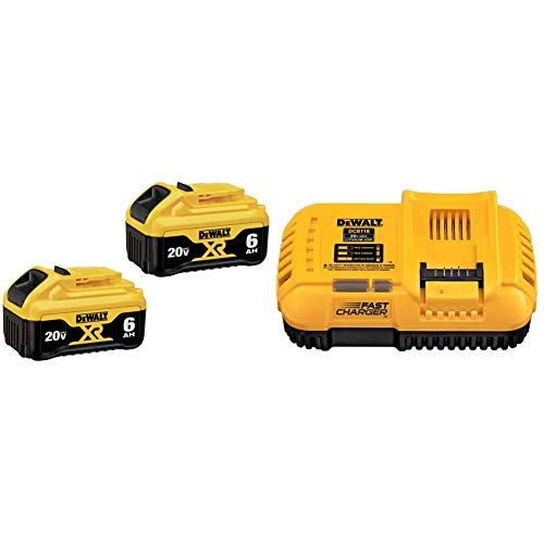 Batería-DEWALT-20V-MAX,-6-Ah,-paquete-de-2,-carga-completa-en-menos-de-90-minutos-(DCB206-2)-y-cargador-FLEXVOLT-20V-MAX*,-carga-rápida-(DCB118)
