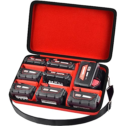 Estuche-rígido-de-transporte-extragrande-para-batería-Milwaukee-M18-de-18-V/M12-de-12-V-y-cargador.-Soporte-para-baterías-de-2,0/3,0/4,0/6,5/5,0/8,0/6,0/9,0-Ah.-Adaptador-(solo-bolsa).-Rojo.