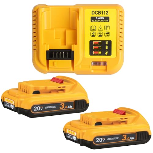 Paquete-de-2-baterías-de-repuesto-TENMOER-de-3,0-Ah-para-Dewalt-20-V-Max-con-kit-de-inicio-de-cargador-DCB112