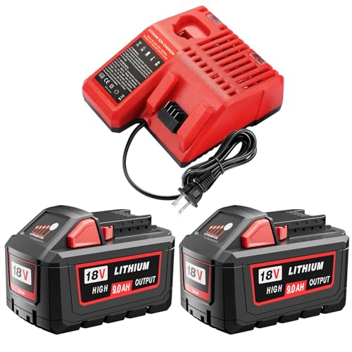 HOCHSTERN---Paquete-de-2-baterías-de-9,0-Ah-de-repuesto-para-Milwaukee-M-18-y-kit-de-cargador-(batería-de-18-V,-48-11-1880-y-48-11-1865),-compatible-con-baterías-Milwaukee-de-18-voltios,-herramientas-eléctricas-inalámbricas