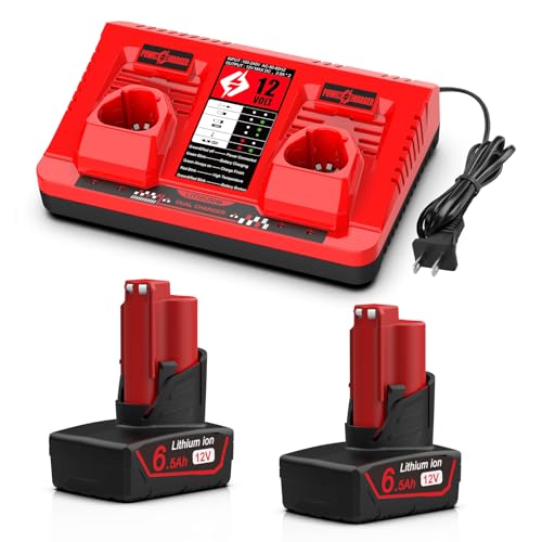 Juego-de-2-baterías-y-cargador-Bakipante-de-6,5-Ah-y-12-V-para-herramientas-Mil-wau-kee-de-12-V-(baterías-48-11-2420,-48-11-2401,-48-11-2402-y-48-11-2450)-y-cargador-M-12-48-59-2401.