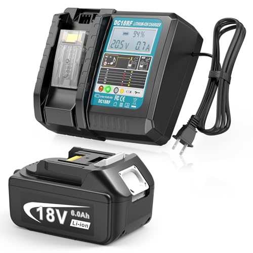Batería-de-litio-de-larga-duración-Djsanu-de-18-V-y-6,0-Ah-con-cargador-rápido-para-Makita-de-18-V-y-herramientas.-Cargador-DC18RF-de-18-V-con-pantalla-LCD-compatible-con-Makita-BL1860B,-BL1850B,-BL1840B-y-BL1830B.