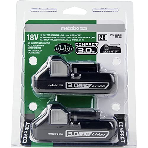 Baterías-Metabo-HPT-de-18-V-|-Paquete-de-2-|-3.0-Ah-|-Iones-de-litio-|-Diseño-deslizante-|-Diseño-compacto-y-ligero-|-370065M
