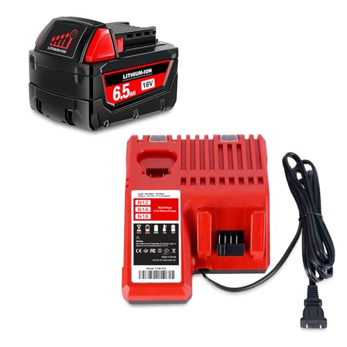 Kit-de-batería-y-cargador-SKYON-18-V-6,5-Ah-48-11-1850-compatible-con-Milwaukee-18-V-M-18-48-11-1865-48-11-1860-XC6,0-Ah-48-11-1850-XC5,0-Ah-48-11-1840-XC4,0-Ah-y-cargador-rápido-M-18-de-18-V.