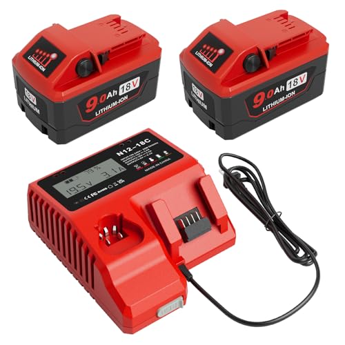Paquete-de-2-baterías-de-9,0-Ah-y-18-V-con-cargador-de-repuesto-para-baterías-Milwaukee-m18-48-11-1880,-48-11-1860,-48-11-1850-y-48-11-1828