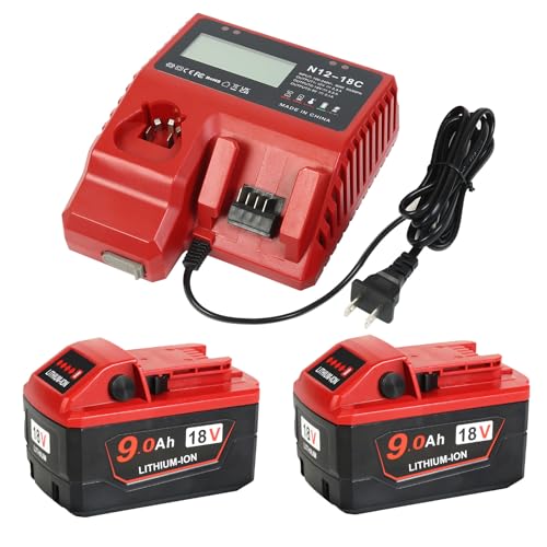 Paquete-de-2-baterías-de-repuesto-de-18-V-y-9-Ah-para-Milwaukee-m18-+-kit-de-cargador-multivoltaje-48-59-1812-m18-con-pantalla-LCD-y-puerto-USB