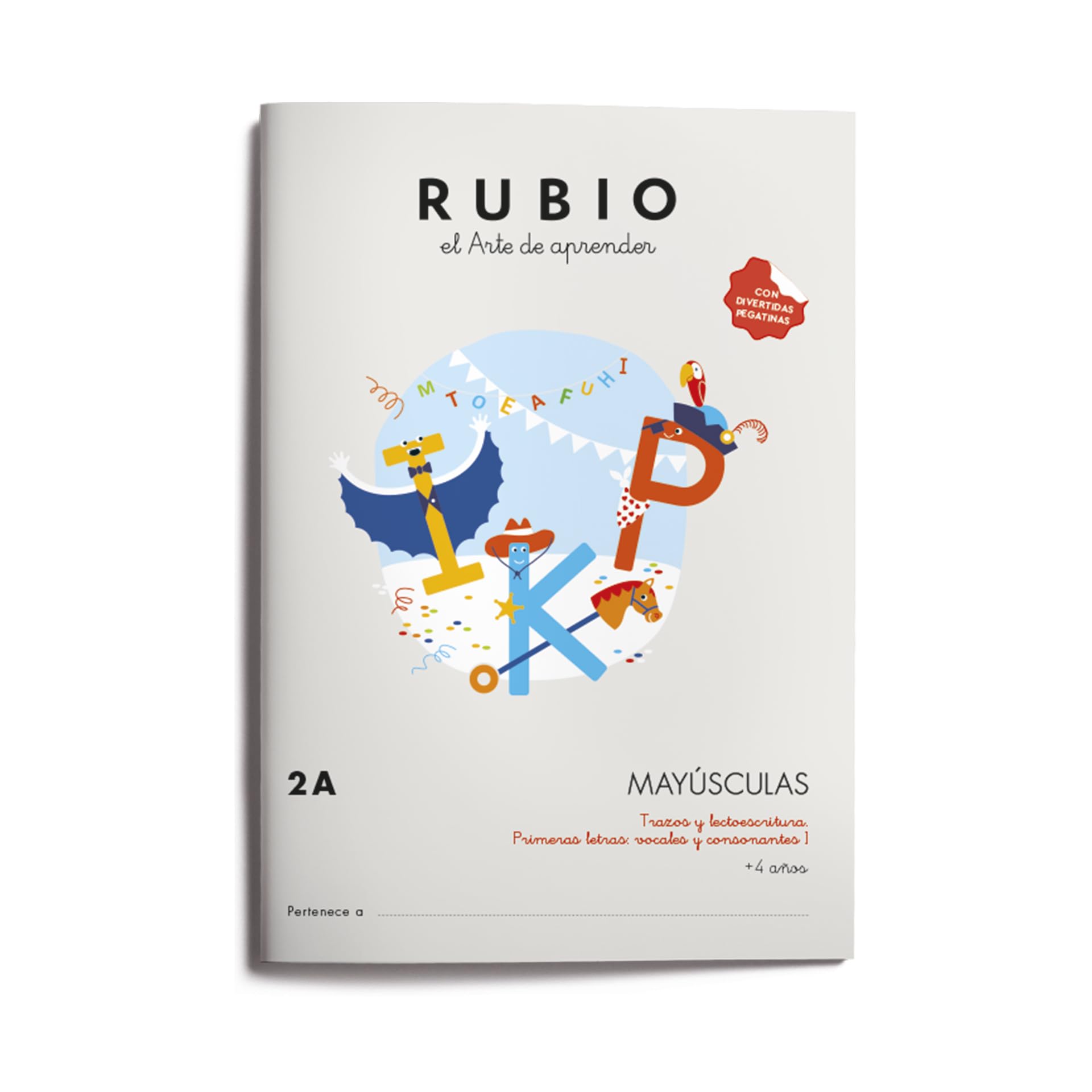 2A Mayúsculas RUBIO | Aprender a escribir en mayúsculas letras vocales: I, O, E, A, U y consonantes Y, L, P, M, S, T, N, D, F. Trazos y lectoescritura. | +4 años: 2