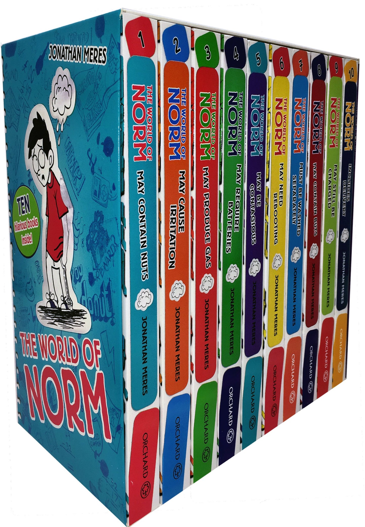 Libro: the world of norm collection 10 books set by jonathan meres (may contain nuts, may cause irritation, may produce gas, may require batteries, may be contagious, may need rebooting...