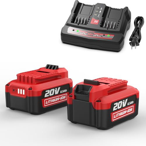 AYTXTG---Paquete-de-2-baterías-V20-de-6500-mAh-para-Craftsman-(20-V-máx.)-CMCB202-CMCB204-CMCB206-+-Cargador-doble-para-Craftsman-V20-(cargador-rápido)