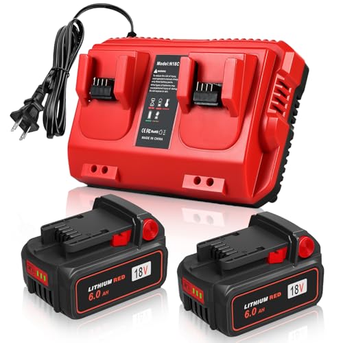 Baterías-mejoradas-de-18-V-y-6-Ah-para-Milwaukee-M-18-(2-unidades-y-1-cargador,-2-puertos)