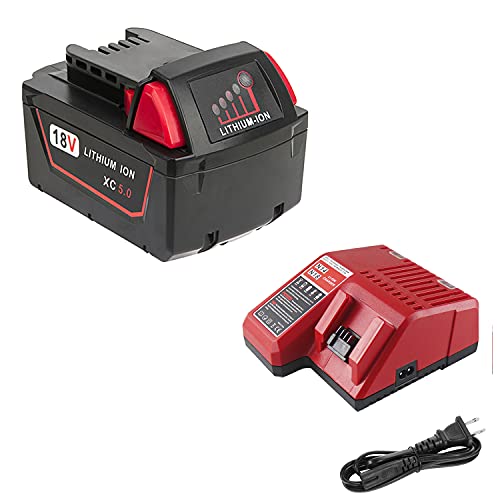 Batería-y-cargador-VOLT1799-de-18-V-para-Milwaukee-M18-con-cargador-de-batería-Milwaukee,-capacidad-de-salida:-5,0-Ah