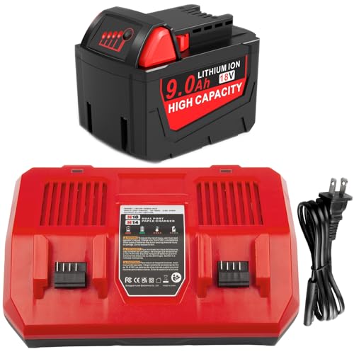 Batería-de-repuesto-Cukect-de-18-V-y-9-Ah-para-Milwaukee-MK18-(18-V,-48-11-1850,-48-11-1828,-48-11-1860-y-48-11-1890)-con-cargador-doble-48-59-1812-de-3-A.