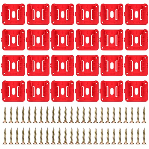 Threlaco---Soporte-de-batería-(24-unidades),-color-rojo,-compatible-con-Milwaukee-M18-de-18-V,-para-montaje-en-pared-(con-48-tornillos,-sin-batería),-para-furgoneta,-estantería-y-caja-de-herramientas.