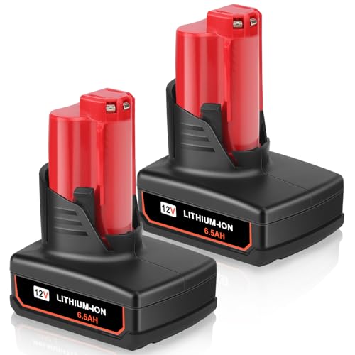 Batería-Ziment-de-12-V-(2-unidades),-compatible-con-Milwaukee-M12-(48-11-2401,-48-11-2420,-48-11-2411,-48-11-2440-y-48-11-2402),-6,5-Ah