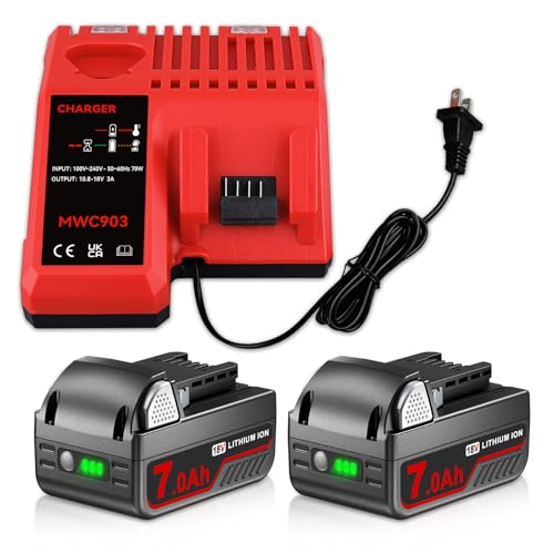 Paquete-de-2-baterías-de-repuesto-de-18-V-y-7-Ah-para-Milwaukee-y-cargador-M-12-18-de-3-A-y-12-18-V,-compatible-con-baterías-de-iones-de-litio-de-18-V-48-11-1840,-48-11-1850,-48-11-1828-y-48-11-1812.