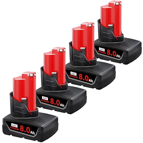 Kulatiom---Paquete-de-4-baterías-de-repuesto-de-12-V-y-8-Ah-para-Milw-M-12-(8000-mAh,-iones-de-litio)-para-herramientas-Milw-de-12-V-(48-11-2420,-48-11-2401,-48-11-2411-y-48-11-2402)