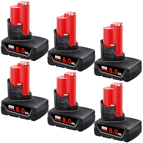 Batería-de-repuesto-Kulatiom-6X-de-12-V-y-8,0-Ah/8000-mAh-para-Milw-M-12.-Compatible-con-los-paquetes-de-herramientas-Milw-de-12-V-48-11-2420,-48-11-2401,-48-11-2411-y-48-11-2402-(6X).