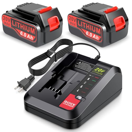 Batería-de-litio-de-repuesto-de-20-V-para-Black-and-Decker-(6,0-Ah),-paquete-de-2-con-1-cargador,-compatible-con-herramientas-eléctricas-inalámbricas-LBXR20,-LBXR20B,-LBXR20-OPE,-LBXR2020,-LBXR20,-LB20,-LBX20,-LB2X4020.