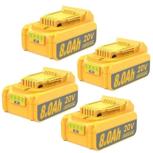 JUNWOOD---Paquete-de-4-baterías-de-repuesto-para-Dewalt-de-20-V-(8000-mAh,-litio,-20-V-máx.),-compatible-con-XR-DCB200-DCB201-DCB203-DCB204-DCB205-DCB206-DCB207,-herramientas-inalámbricas