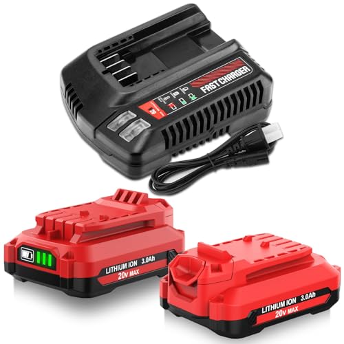 Paquete-de-2-baterías-de-iones-de-litio-CMCB202-de-20-V-y-3000-mAh,-de-repuesto-para-Craftsman-de-20-V,-con-cargador,-compatible-con-Craftsman-V20-(CMCB202,-CMCB202-2,-CMCB204,-CMCB204-2,-CMCB201,-CMCB206,-CMCB209,-color-rojo).