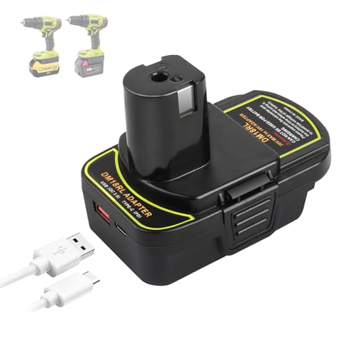 Adaptador-y-convertidor-de-batería-ZLWAWAOL-DM18RL-con-puerto-USB-y-tipo-C,-compatible-con-baterías-de-iones-de-litio-Dewalt-de-20-V-y-Milwaukee-MIL18.-Convierte-a-batería-Ryobi-de-18-V-P108-ABP1801.