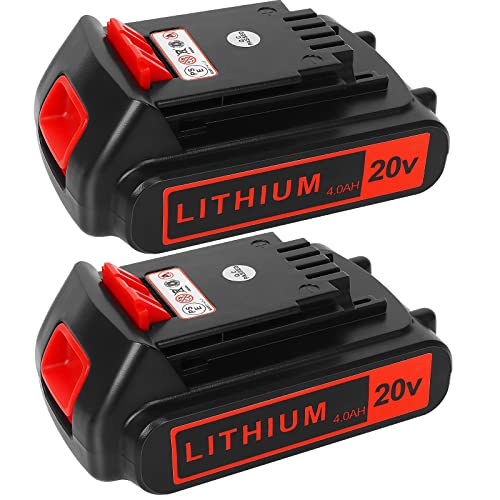 Batería-de-20-V-para-BLACK+DECKER-Litio:-Baterías-de-20-voltios-máx.-4,0-Ah-de-repuesto-compatibles-con-herramientas-eléctricas-inalámbricas-XR-Li-ion,-paquete-de-2,-taladro-de-20-voltios-LBXR20-LBXR2020-LBX20-LBXR2520-LB2X4020-LB2XR20